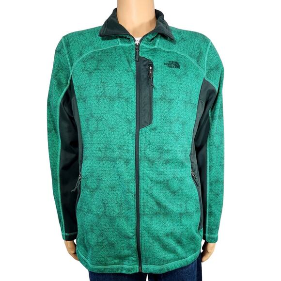 The North Face NF0A37JU Fleece Shell Jacket Green Geometric Pattern Men's Sz XL - Picture 1 of 7